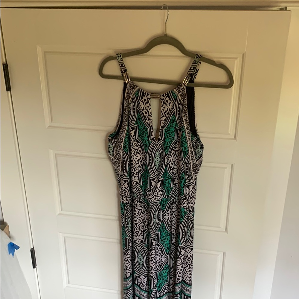 White House Black Market Green and Black Halter Maxi Sundress